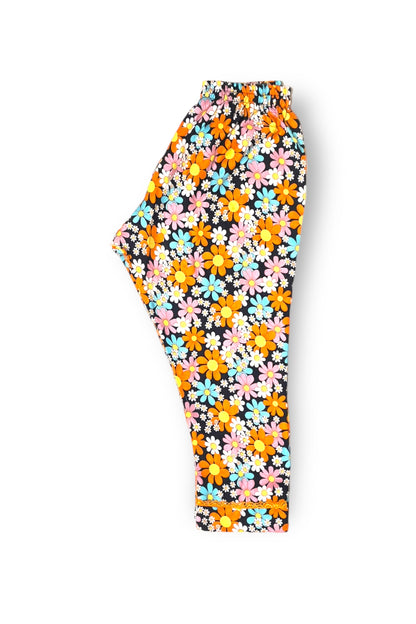 Black with Multicolour Daisy flowers (2 Piece Suit)